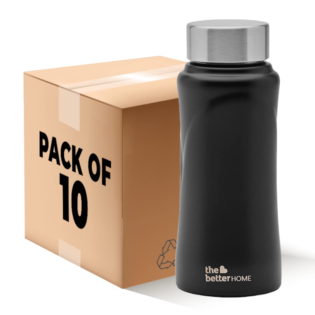 The Better Home Stainless Steel Water Bottle 500ml (Pack of 1) | Water Bottle for Kids and Adults | Rust Proof, Light Weight & Durable 500ml Water Bottle | Black | Pack Of 10