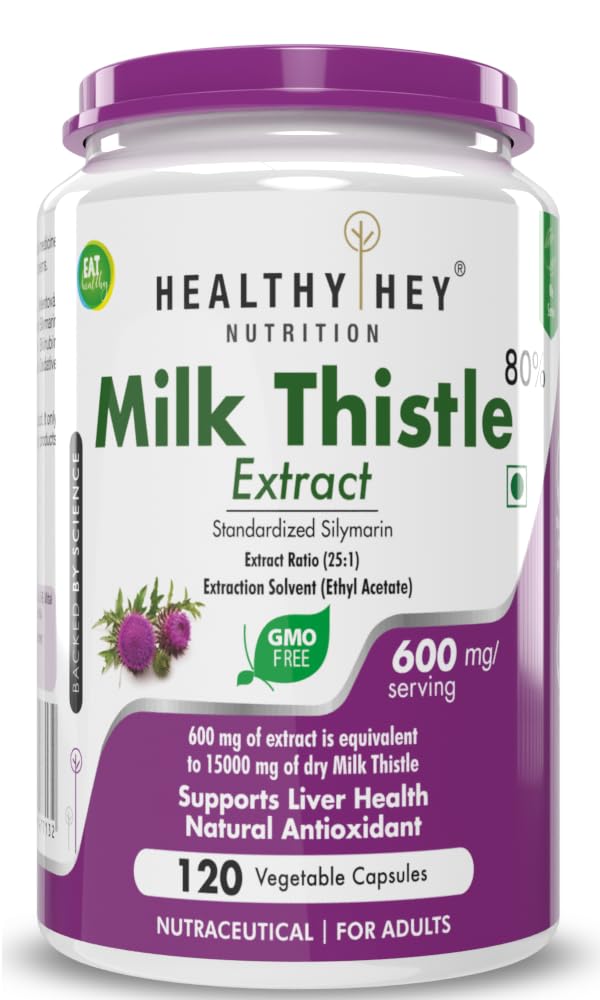 HealthyHey Nutrition Milk Thistle (Silymarin Marianum) - 600mg Extract - Support Liver Health - 120 Veg. Capsules