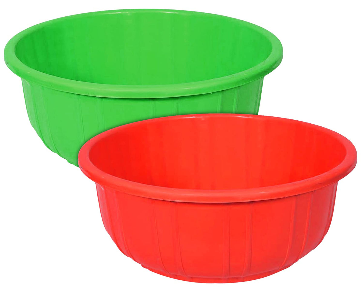 Kuber Industries Leaf Printed Plastic Tub for Bathroom 40 Lt.- Pack of 2 (Green & Red)