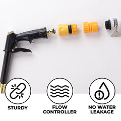 Kuber Industries Nozzle For Water Pipe|Non-Slip|Comfortable Grip|Multiple Spray Modes|Brass Nozzle Water Spray Gun For ½” Water Pipe|Ideal Pipe Nozzle For Car Wash,Gardening,& Other Uses|Black
