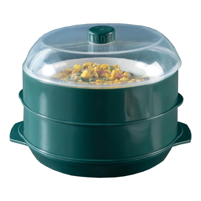 Homestic Microwave Oven Steamer with Handle & Lid (1 Cover +2 Box +1 Base) | Green