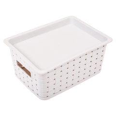 Kuber Industries BPA Free Attractive Design Multipurpose Large Trendy Storage Basket With Lid|Material-Plastic|Color-Gray|Pack of 1