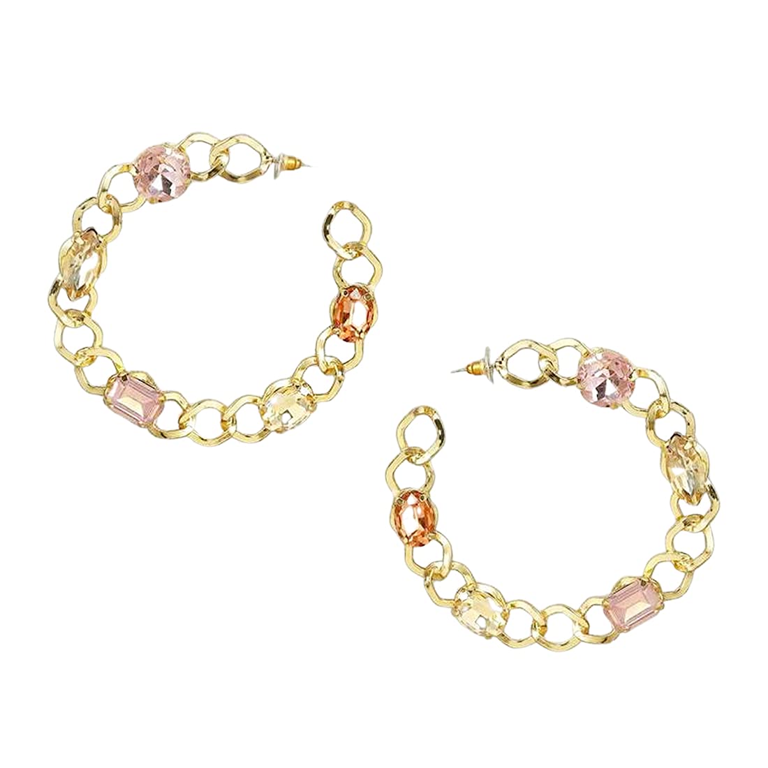 Yellow Chimes Earrings for Women and Girls Fashion Golden Hoops | Gold Plated Multicolor Crystal Studded Big Circle Hoop Earrings | Birthday Gift for girls and women Anniversary Gift for Wife