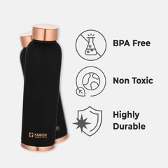 Kuber Industries Copper Water Bottle | BPA Free, Non Toxic | Leakproof, Durable & Lightweight | With Added Health Benefits of Copper | Ergonomic Design & Easy to Clean | Black | 950 ML (Pack of 1)