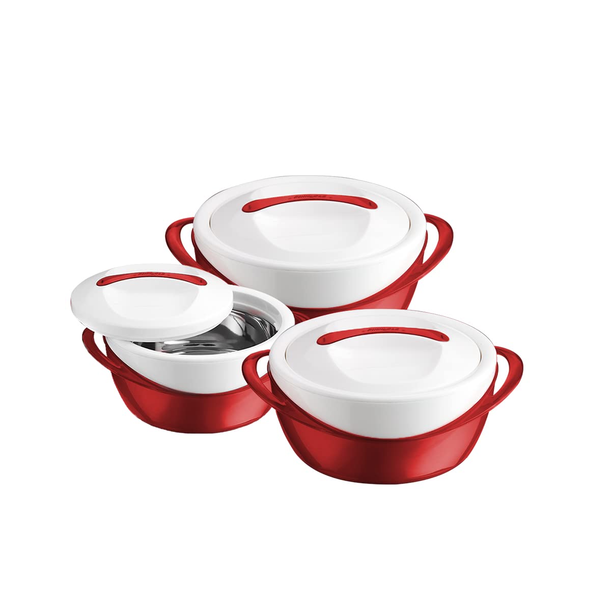Pinnacle Panache Inner Stainless Steel Casserole Set of 3 | 600 ml, 1200 ml, 2500 ml | Hot Box | Roti Box | Ideal as Serving Bowl | Teal (Red)