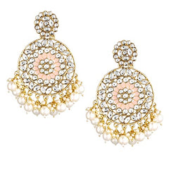 Yellow Chimes Ethnic Gold Plated Meenakari Touch Traditional Kundan Studded Round Design Pearl moti Dangler Earrings for Women and Girls White