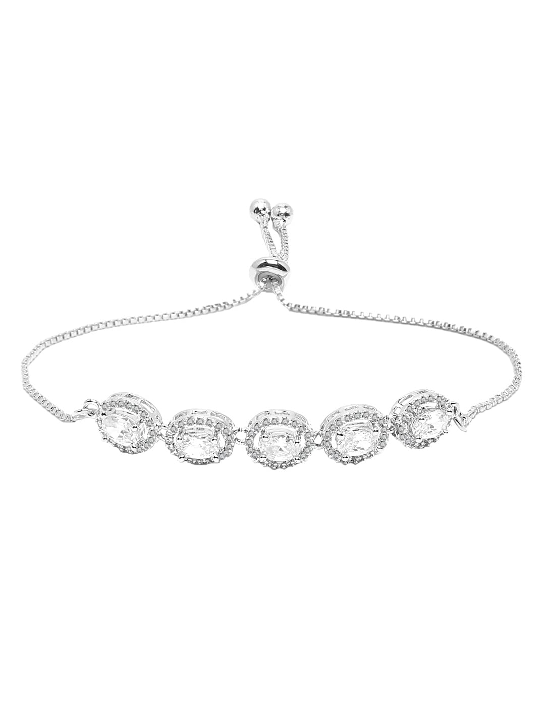 Yellow Chimes AD Bracelet for Women Rhodium-Plated White American Diamond AD-Studded Circular Chain Bracelet For Women and Girls