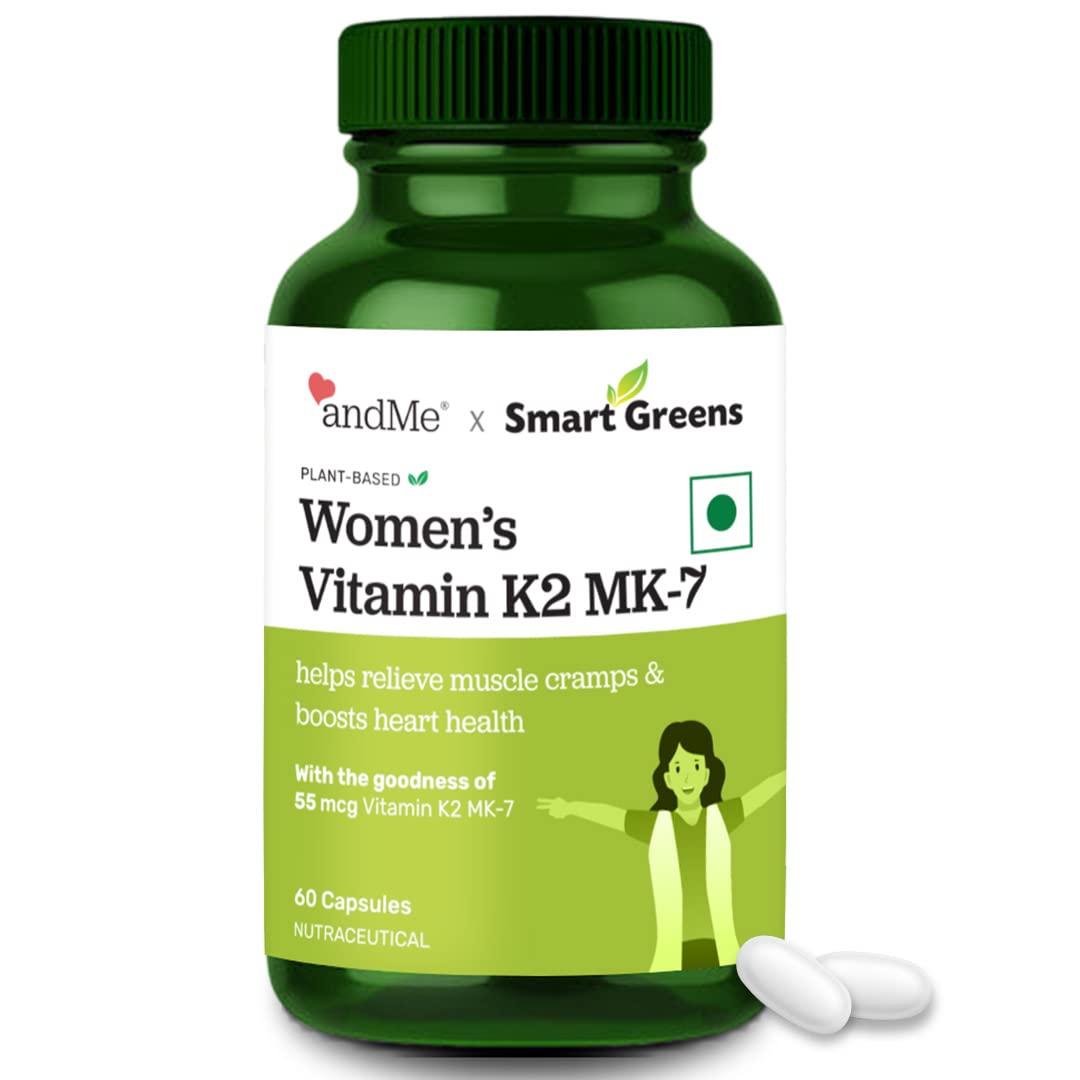 Andme Women's Health Vitamin K2 Mk7 Supplement 55 mcg Capsules | Supports Immunity Heart Muscle & Bone Health | Relieves Muscle Cramps 60 Tablet