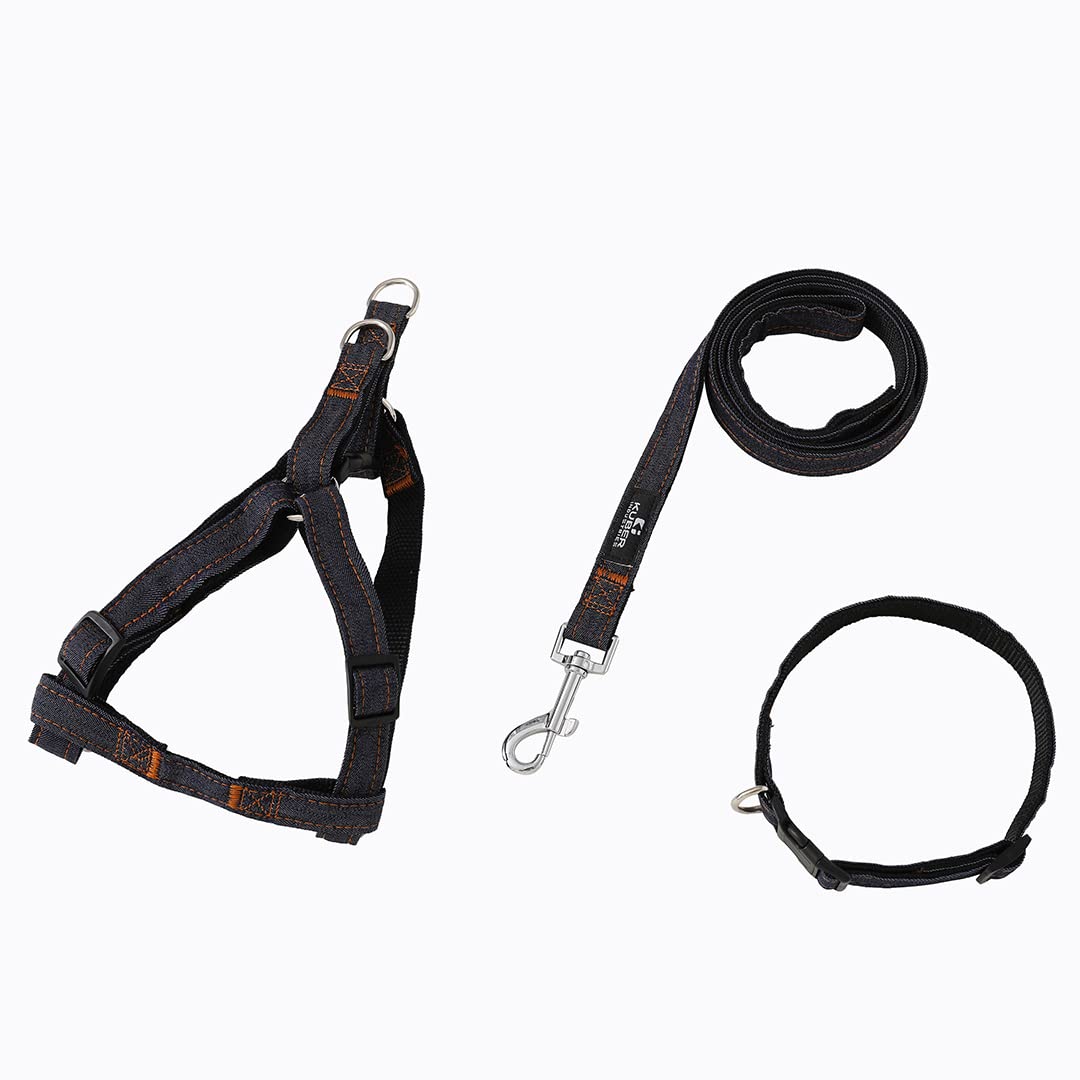 Kuber Industries Dog Combo Pack of Harness, Neck Collar Belt and Leash,Black