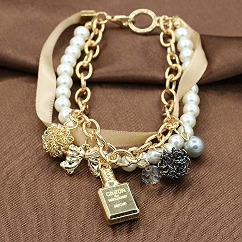 Yellow Chimes Exclusive Stylish Bowknot Multilayer Pearl Gold Plated Charm Bracelet for Women and Girls