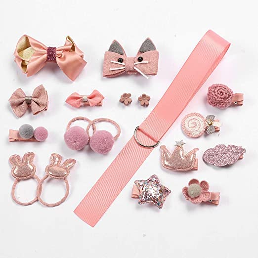 Melbees by Yellow Chimes Kids Hair Accessories for Girls Hair Accessories Combo Set Peach 18 Pcs Baby Girl's Hair Clips Set Cute Ponytail Holder Claw Clip Bow Clips For Girls Assortment Gift set for Kids Teens Toddlers