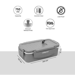 Pinnacle Prata Stainless Steel Insulated Lunch Box (750ml) | Lunch Box for Kids & Office Women | Leak Proof Lunch Box | Tiffin Box | Lunch Boxes for Office Men | Keeps Warm for 4hrs | Blue (Grey)
