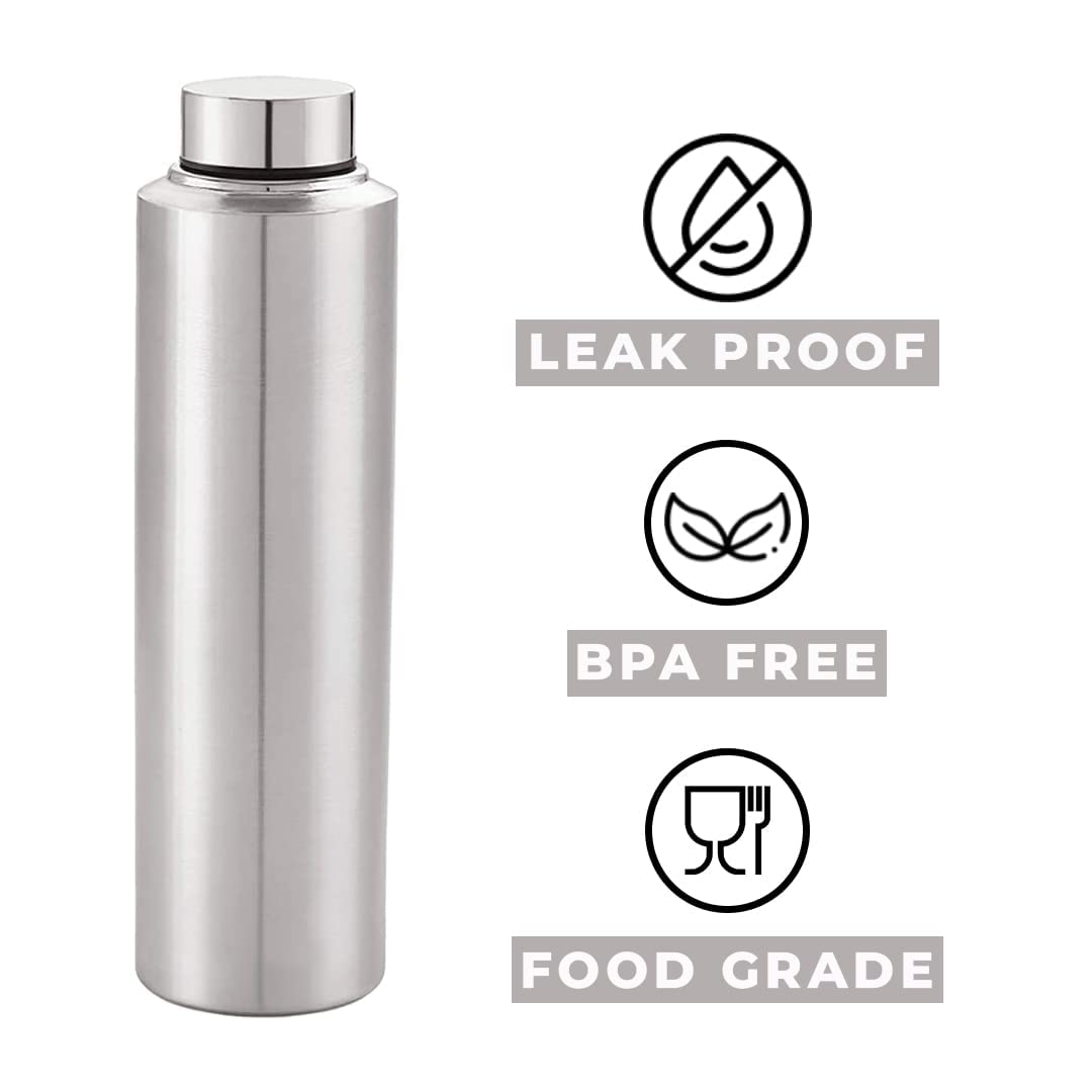 Kuber Stainless Steel Refrigerator Water Bottle | 1 Litre, Pack of 6 I Food Grade, BPA Free Lid, Non-Toxic, Rust Free | Airtight, Leak Proof & Odour Free | Water Bottle Set of 6