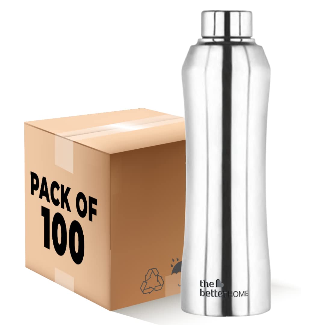 The Better Home Stainless Steel Water Bottle 1 Litre (Pack of 100) | Non-Toxic & BPA Free Water Bottles 1+ Litre | Rust-Proof, Lightweight, Leak-Proof & Durable Steel Bottle For Home, Office & School