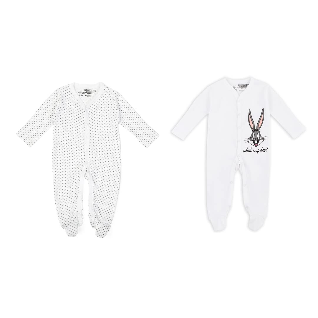 Mush Ultra Soft Bamboo Unisex Onesies Combo Set for New Born Baby/Kids Pack of 2, (0-3 Months, Stary Night & Daylight)