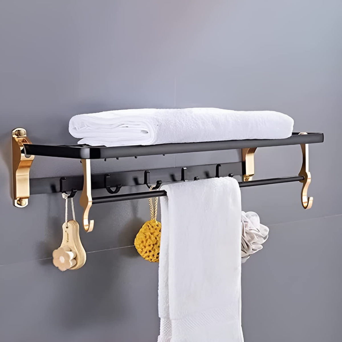 Plantex Aluminum Towel Rack for Bathroom/Towel Stand/Hanger/Bathroom Accessories (24 Inch-Black and Gold)