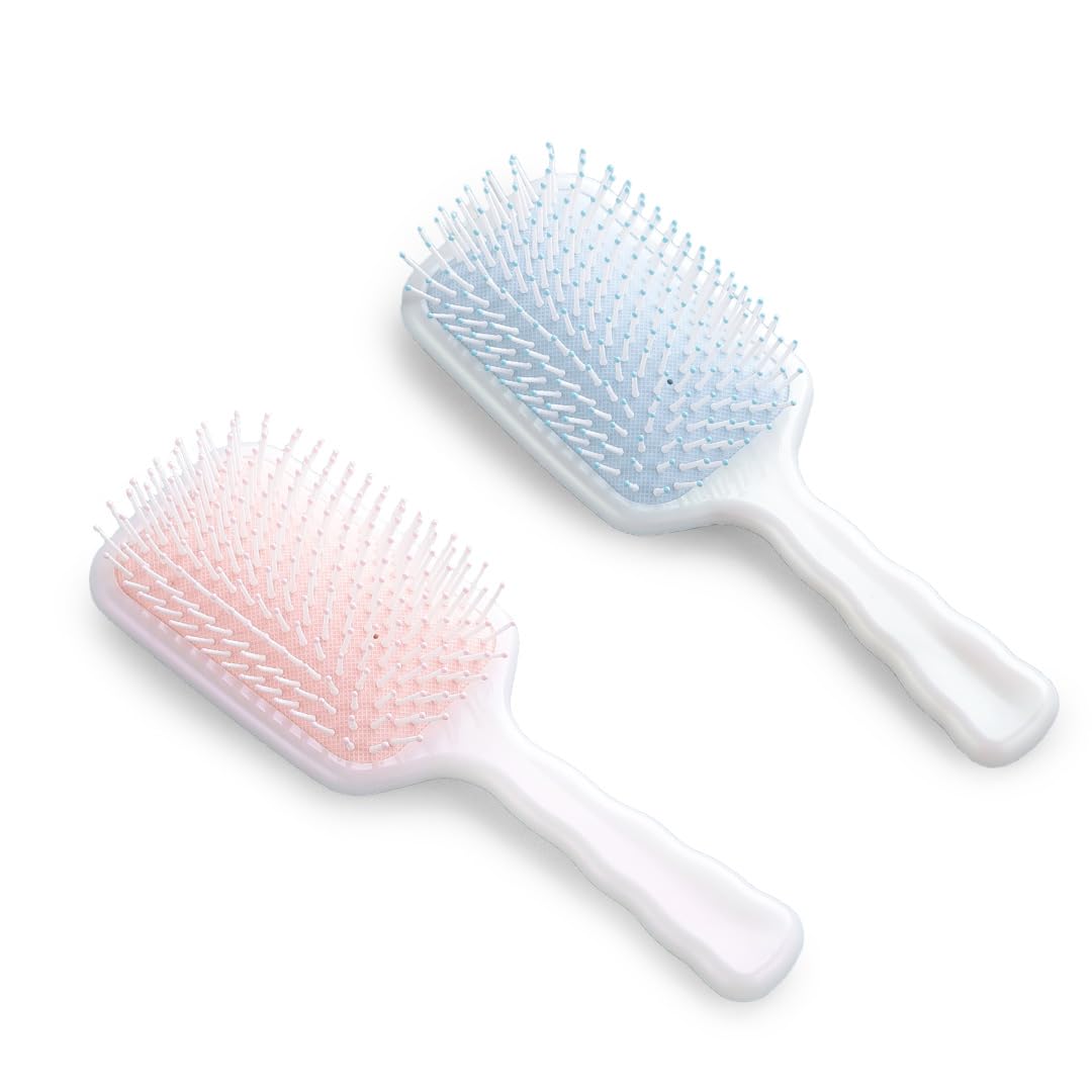 UMAI Detangler Hair Brush | Flexible Bristles | Paddle Brush with Cushioning for Smoothening out Curls, Straightening and Styling Hair|Wet & Dry Hair Pain Free Detangling (Pink-Blue)