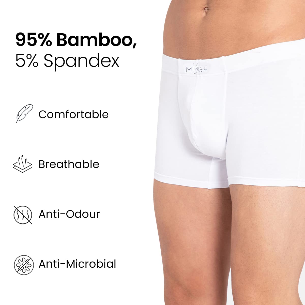 Mush Ultra Soft, Breathable, Feather Light Men's Bamboo Trunk || Naturally Anti-Odor and Anti-Microbial Bamboo Innerwear Pack of 3 (S, Grey White and Black)