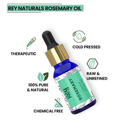 Rey Naturals Rosemary Essential Oil -Hair Growth, Therapeutic & 100% Natural - For Hair, Skin, and Body - 15ml