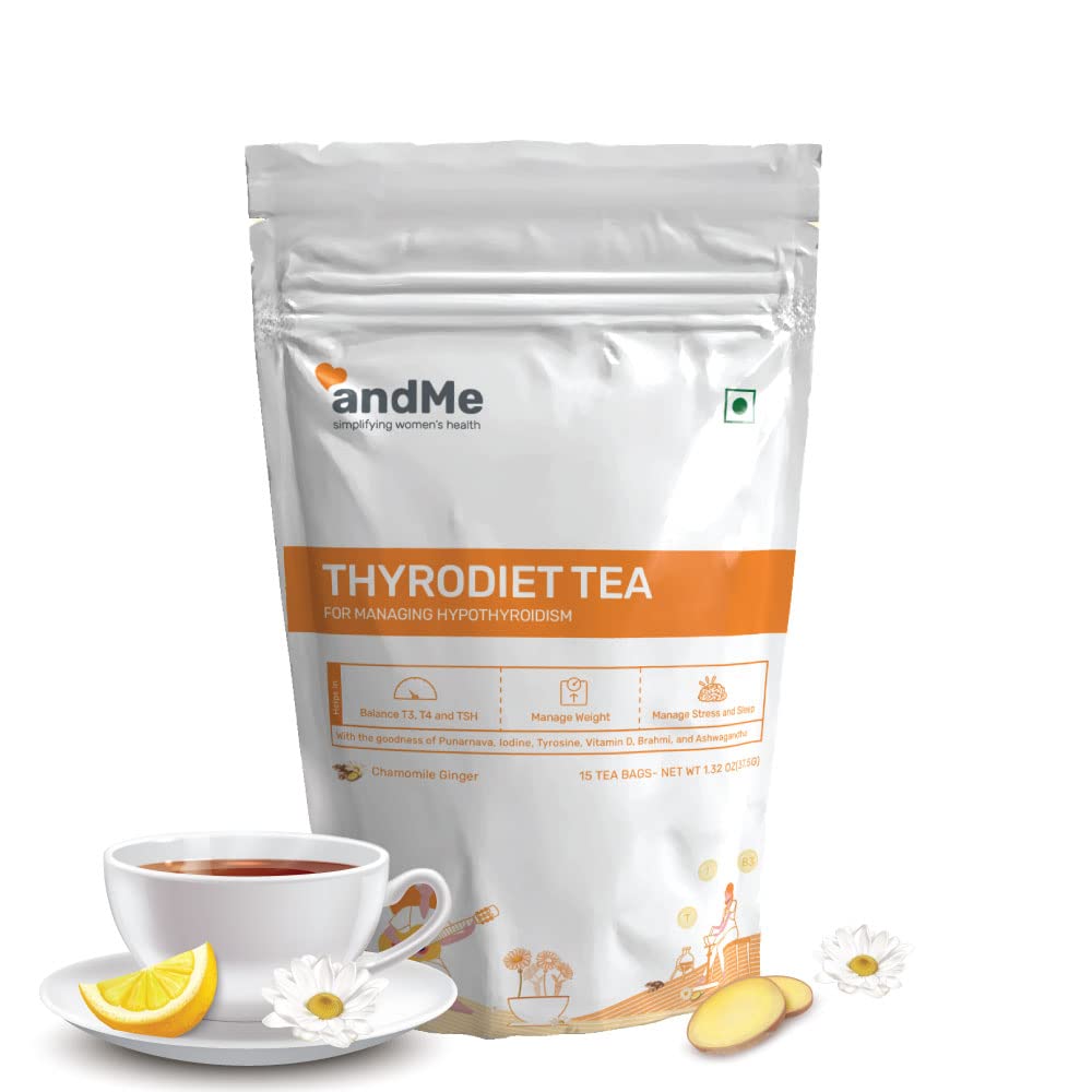 andMe Thyroid Tea for Hypothyroidism- Restore healthy T3, T4 levels, Manages Weight, stress and sleep, Green Tea and Multivitamins (Pack of 15 Tea Bags )