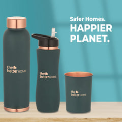 The Better Home 1000 Copper Water Bottle (900ml) | 100% Pure Copper Bottle | BPA Free Water Bottle with Anti Oxidant Properties of Copper | Teal (Pack of 3)
