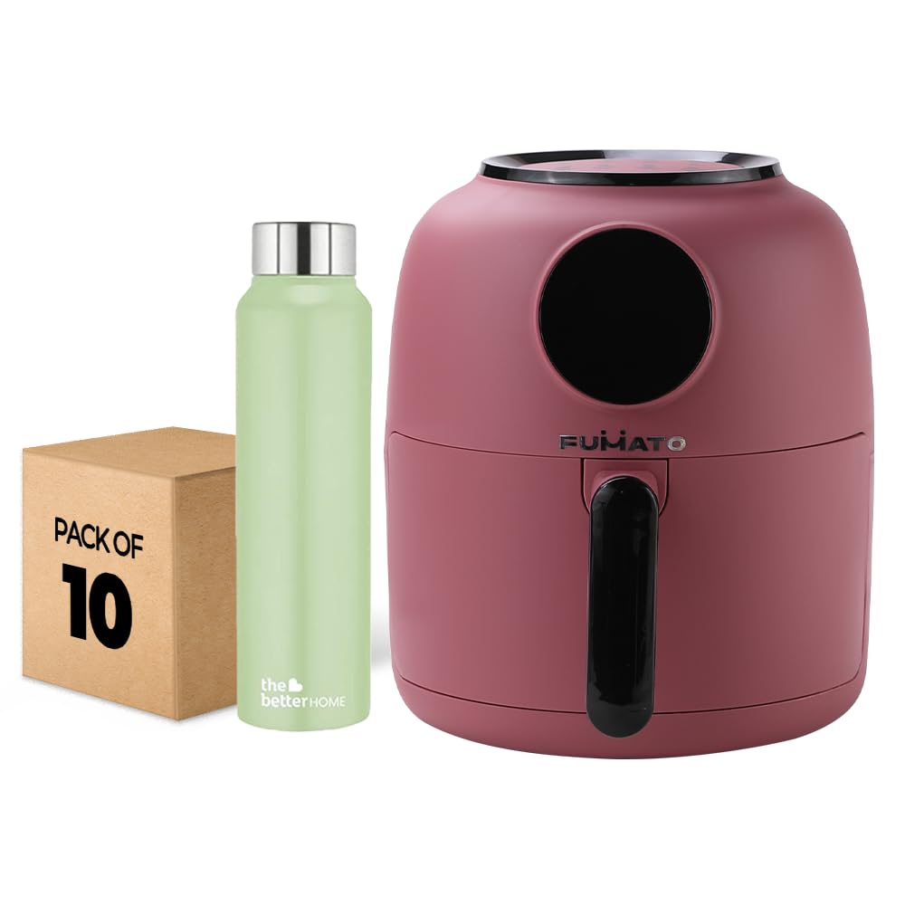 The Better Home FUMATO Aerochef Air fryer With Digital Touchscreen Panel 4.5L Pink & Stainless Steel Water Bottle 1 Litre Pack of 10 Green