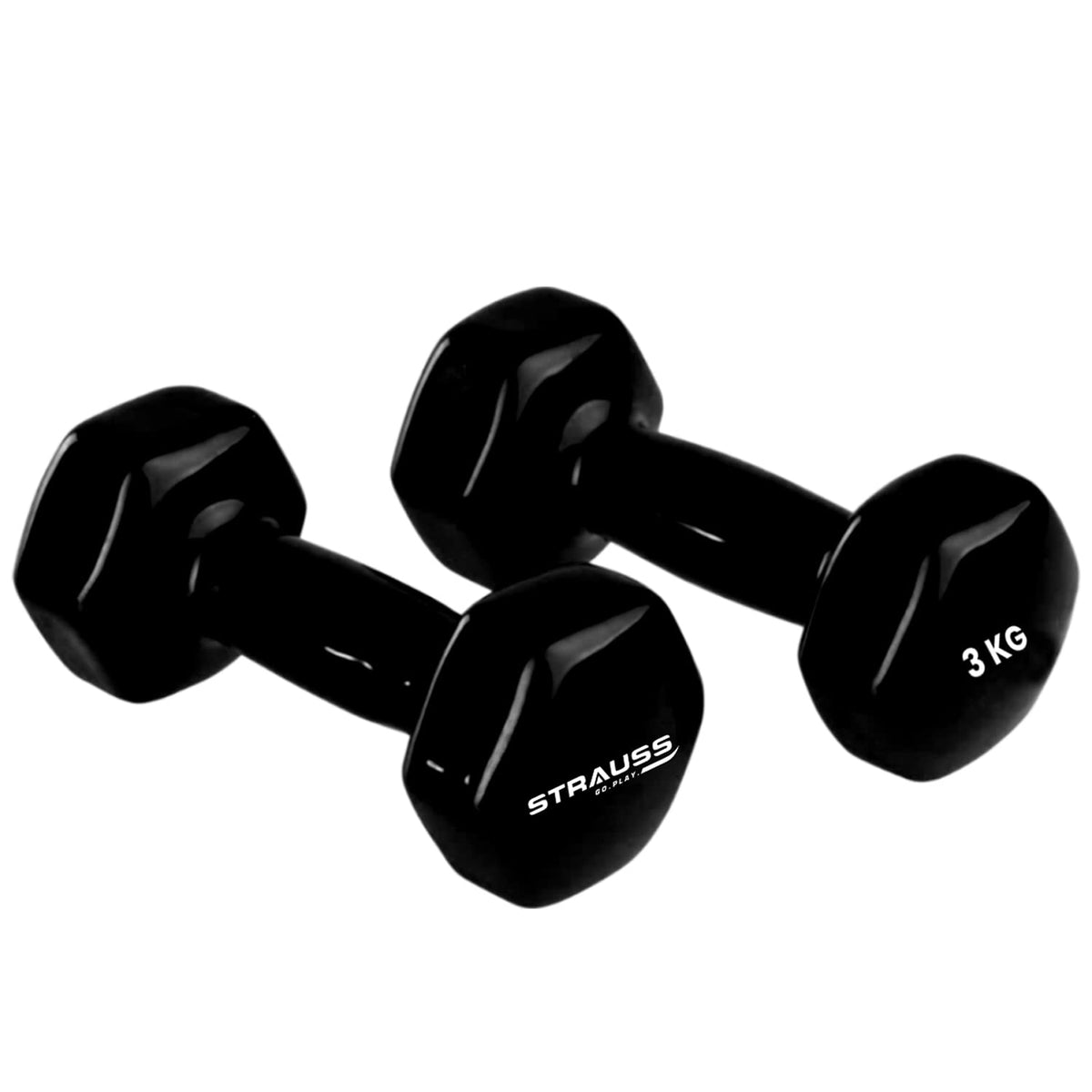 Strauss Premium Vinyl Dumbbells Weight for Men & Women | 4 Kg (Each) | 8 Kg (Pair) | Ideal for Home Workout, Yoga, Pilates, Gym Exercises | Non-Slip, Easy to Hold, Scratch Resistant (Black)