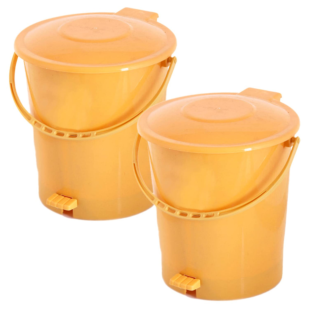 Heart Home Plastic Pedal Dustbin/Wastebin With Handle, 10 Liter- Pack of 2 (Yellow)-47HH0933