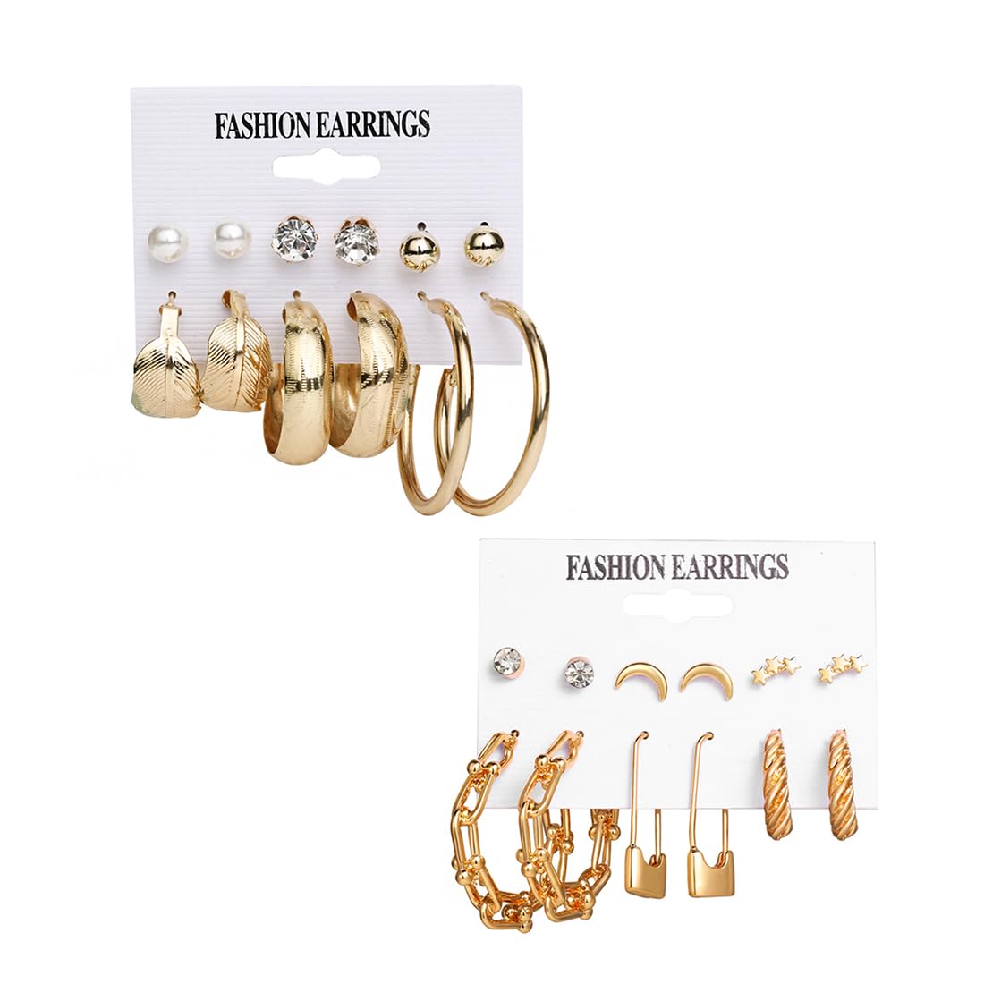 Yellow Chimes Earrings for Women and Girls Fashion White Pearl Hoops Set | Gold Plated Combo of 12 Pairs Stud Hoop Earring Set | Birthday Gift for girls and women Anniversary Gift for Wife