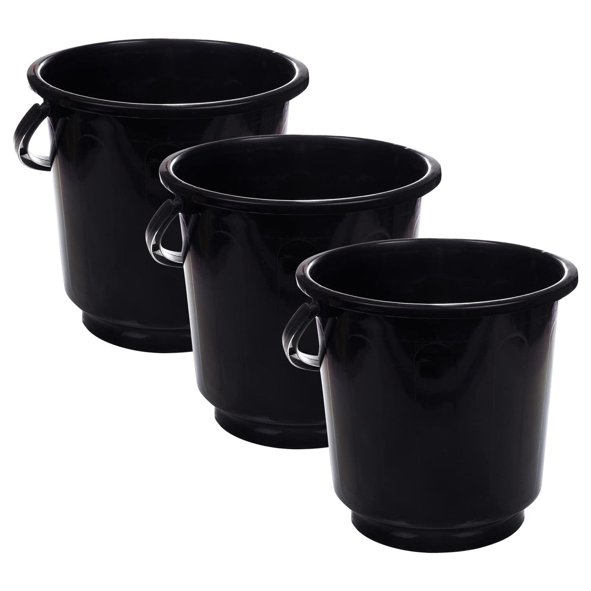 Kuber Industries Bucket|Plastic Bucket for Bathroom|Bucket for Bathing|Unbreakable Bucket with Handle|16 Liter|Pack of 3 (Black)