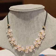 Yellow Chimes Latest Collection Peach Fantasy Floral Design Studded Crystal Stylish Necklace for Women and Girl's