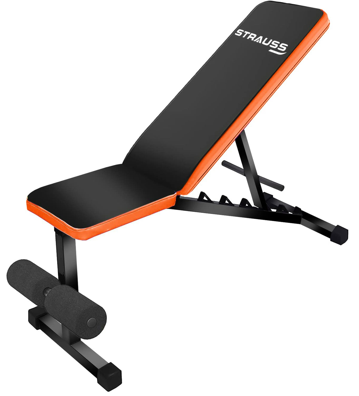 Strauss Adjustable Heavy Duty Workout Gym Bench | Home Gym Bench for Multipurpose Exercises | Incline Decline Bench with 7 Positions | Fitness Bench for Bench Press, Chest Press,(Black/Orange)