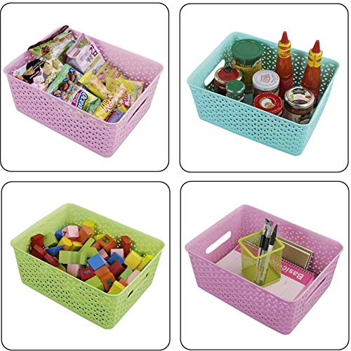 Kuber Industries Plastic Small Size Solitaire Storage Basket with Lid|Side Handles & Wovan Design|Size 25 x 20 x 11 CM|Pack of 2 (Multicolour, Rectangular)
