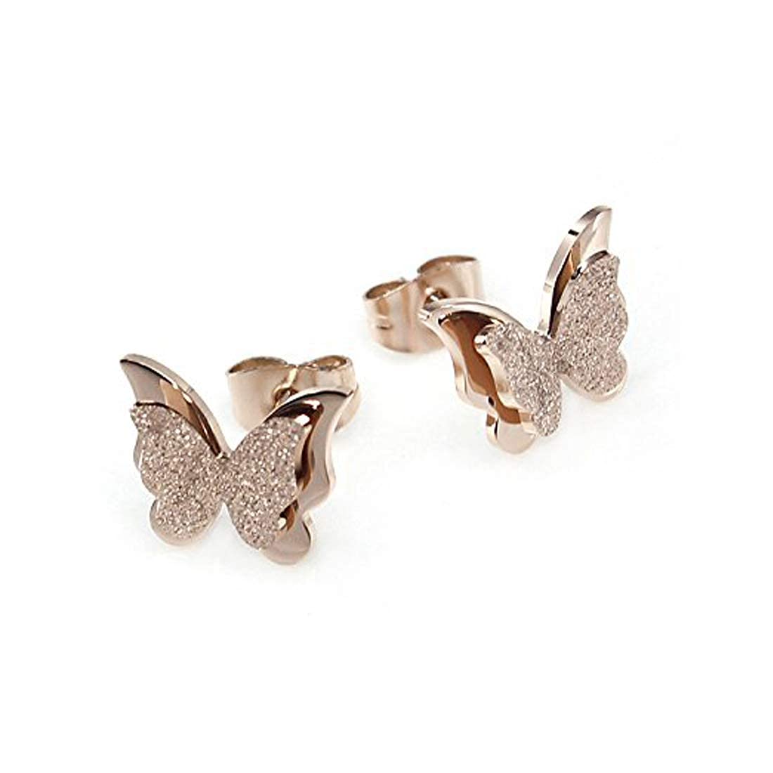 Yellow Chimes Stud Earrings for Women Charming Dual Butterfly Surgical Steel 18K Real Rose Gold Plated Stud Earrings for Girls and Women