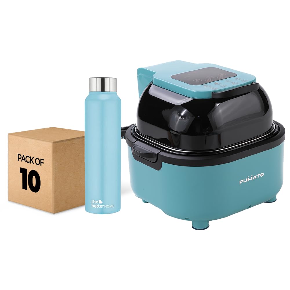 The Better Home FUMATO Aerochef Pro Air fryer With Digital Screen Panel 6.8L LightBlue & Stainless Steel Water Bottle 1 Litre Pack of 10 Blue