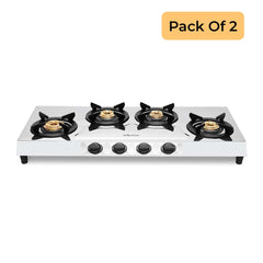 Surya Flame Olympus Gas Stove LPG Stove with Stainless Steel Pan Support Anti Skid Rubber Legs - 2 Years Complete Doorstep Warranty (4 Burner, 2)