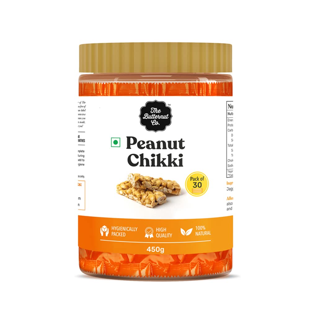 The Butternut Co. Peanut Chikki | Natural | High Protein & Fibre | Gluten Free | Vegan | Pack of 30 (15g Each)