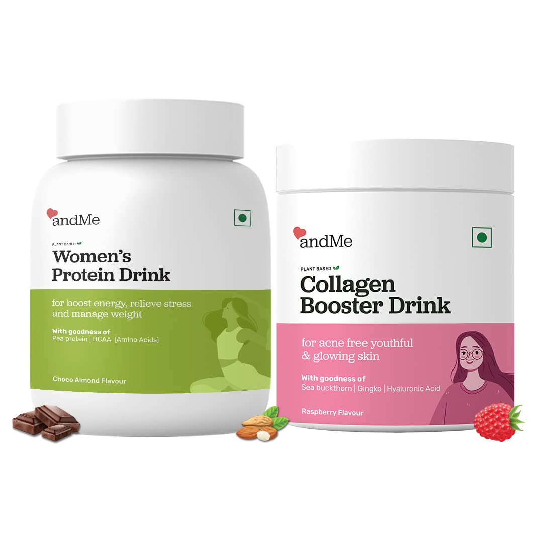 andMe Women's Protein and Collagen Combo Plant-Based with Ayurvedic Herbs & Multivitamins For Hormonal Balance, Weight Management, Skin, Anti-Aging and Hair (Pack of 2, 500gm+250gm)