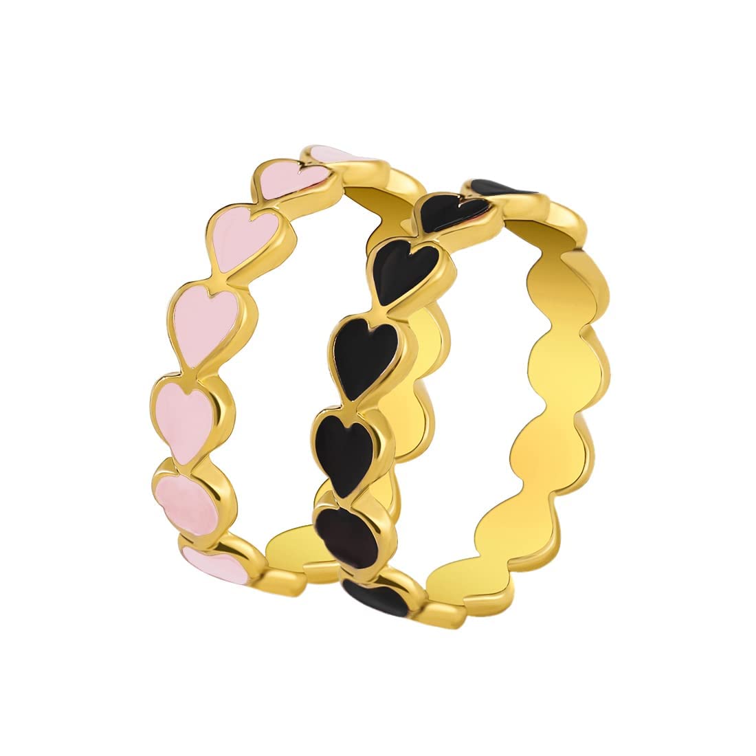 Yellow Chimes Ring For Women Combo Of 2 Pcs Black and Pink Heart Shape Designed Ring For Women and Girls