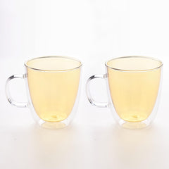 UMAI Double Walled Glass Coffee Mug Set of 2-400ml | Borosilicate Glass Teacups | High Thermal Resistance | Microwave & Dishwasher Safe | Gifting Pack for Friends & Family | Yellow