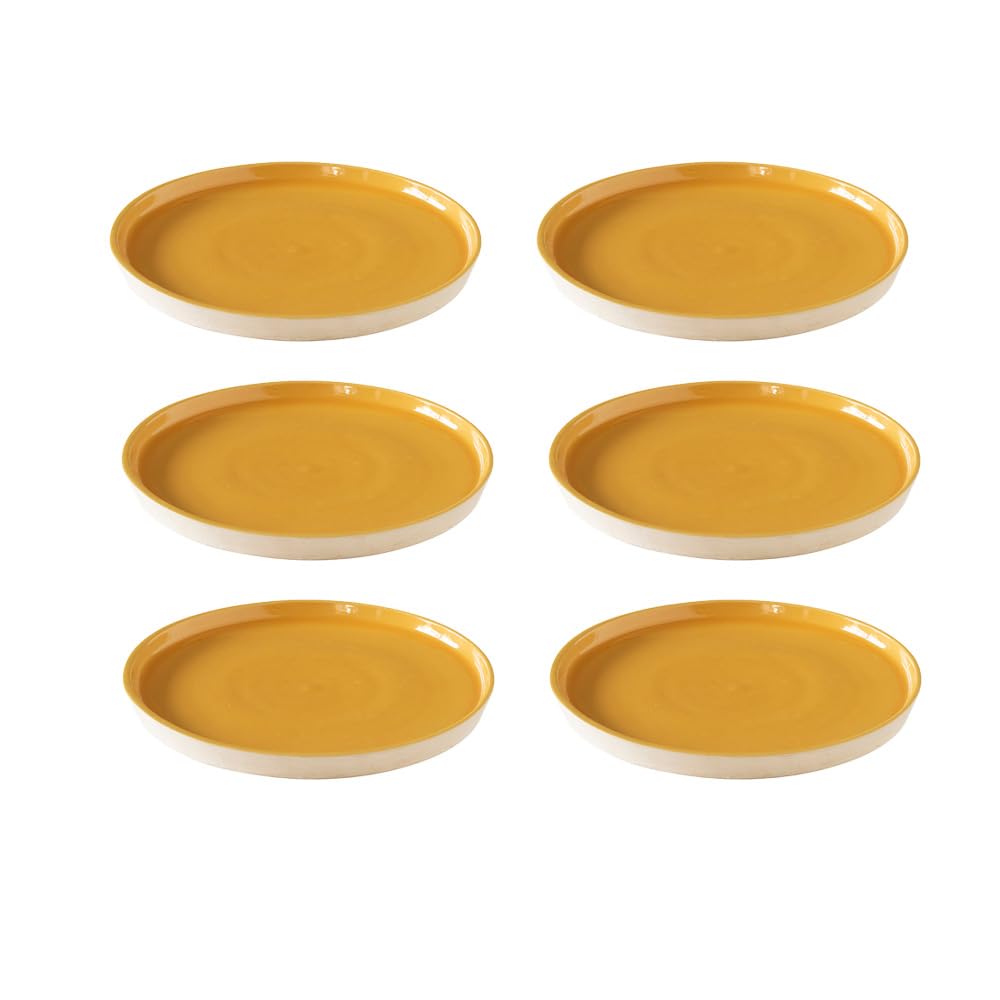 Ellementry Amber Love Ceramic Side Plate| Dishwasher & Microwave Safe | Food Grade | Dinnerware | Bone-Ash Free | Crockery for Dining & Gifting | Kitchen Accessories Items (Pack of 6)