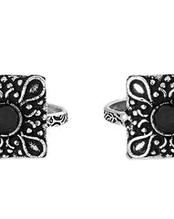 TEEJH Uri Black Stone Silver Oxidised Toe Rings for Women