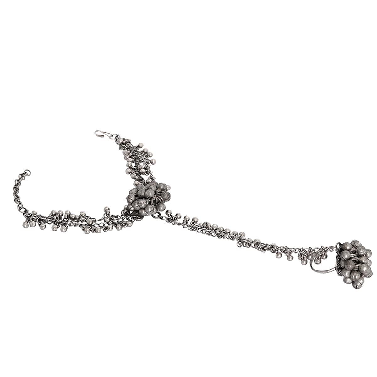 TEEJH Bhavini Silver Oxidised Ghungroo Haath Phool For Women