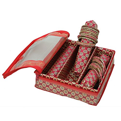 Kuber Industries Brocade Bangle Box, Pink