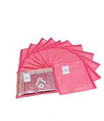 Kuber Industries Single Saree Covers With Zip|Saree Packing Covers For Wedding|Saree Cover Set Of 12 (Pink)