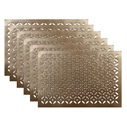 Kuber Industries PVC Soft Leather 6 Pieces Dining Table Placemat Set (Gold) -CTLTC11338
