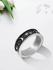 Yellow Chimes Rings for Women Stainless Steel Ring Carved Sun Moon Universe Energy Sign Statement Band Rings for Women and Girls