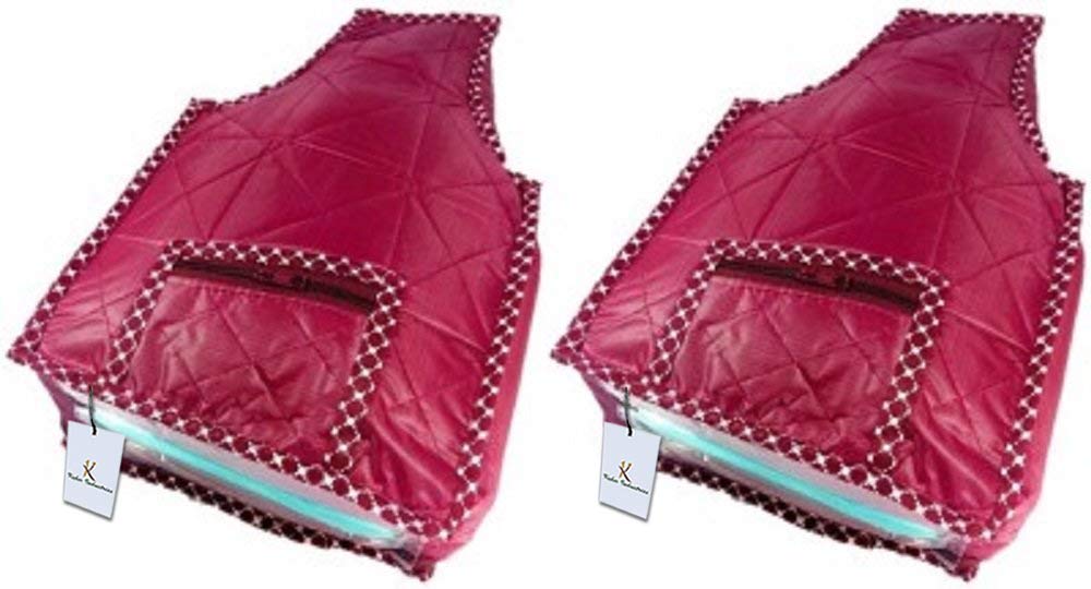 Kuber Industries 2 Pieces Quilted Rexine Blouse Cover Set, Maroon, Standard (BCREX193)