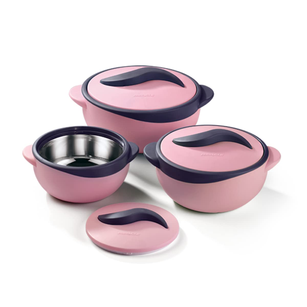 Pinnacle Parisa Inner Stainless Steel Casserole Set of 3 | 500 ml, 1000 ml, 1500 ml | Hot Case | Roti Box | Ideal as Serving Bowl with Lid | Hot Boxes for Kitchen | Blue (Pink)