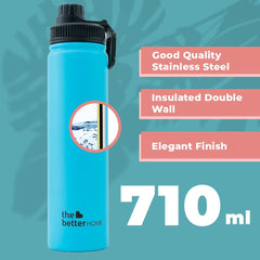 The Better Home 1000 Stainless Steel Insulated Water Bottle with Sipper (710ml) | Thermos Flask Sports Water Bottle | Hot and Cold Steel Water Bottle | Food Grade & BPA Free (Pack of 1, Aqua)